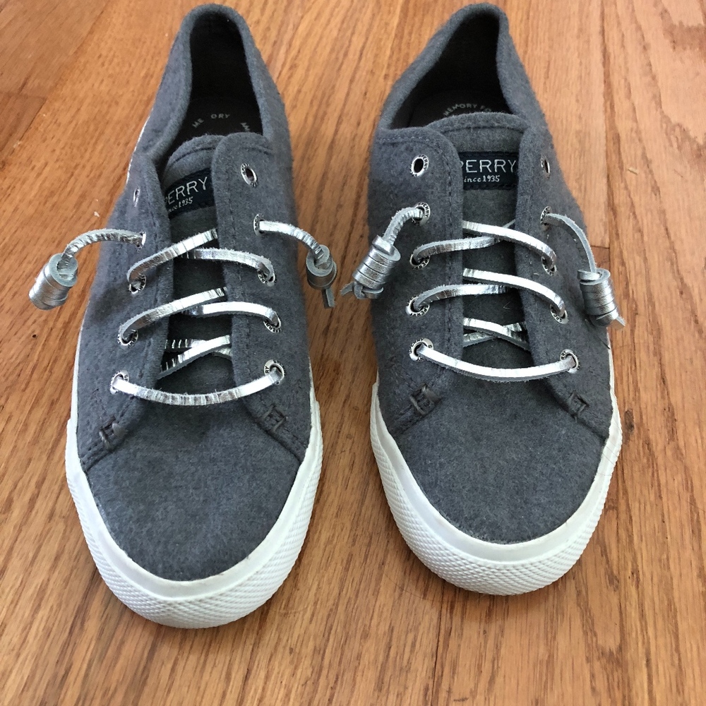 Sperry Sky Sail Sneaker Gray with Silver Laces